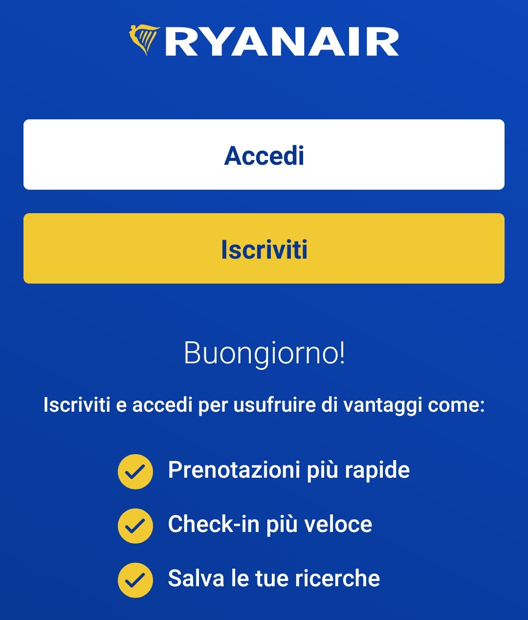 registrazione Ryanair App