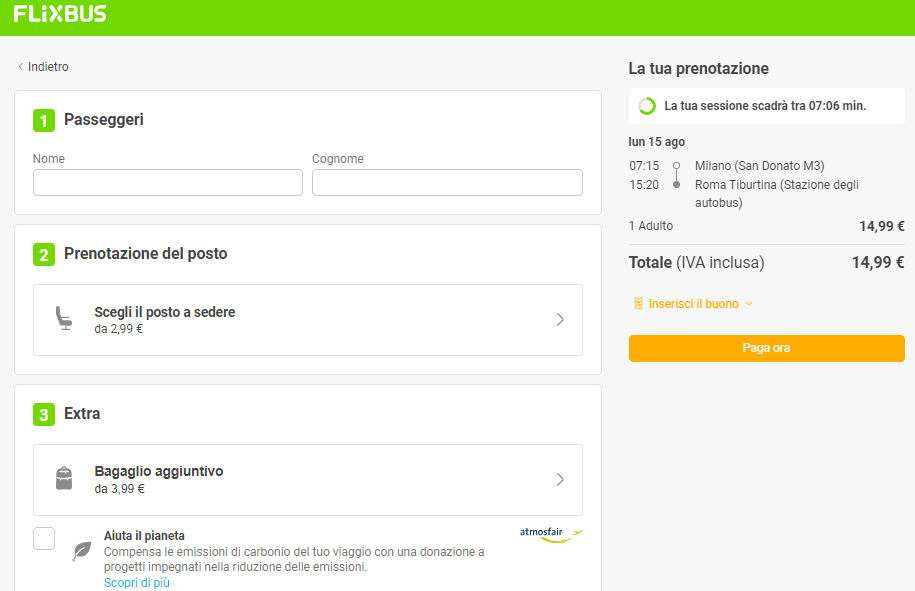 flixbus prenotazione