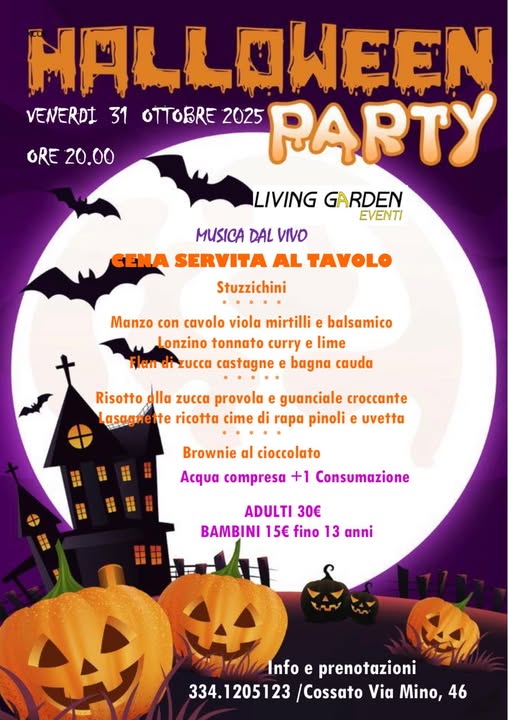 Halloween Party con cena al Living Garden Eventi di Cossato