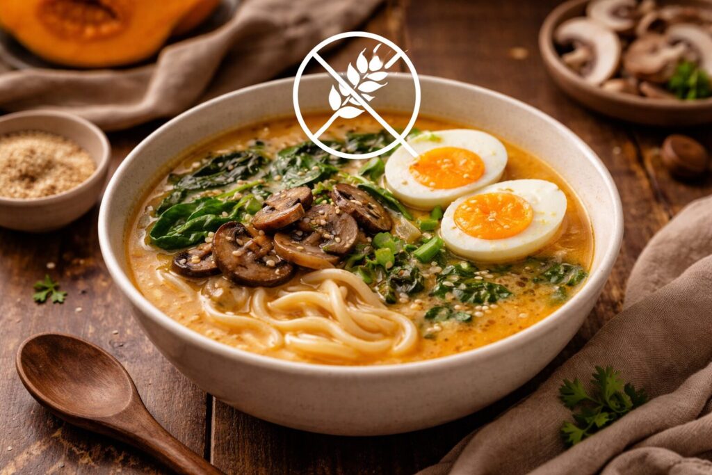 ramen senza glutine con zucca e funghi