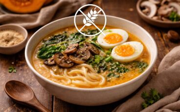 ramen senza glutine con zucca e funghi