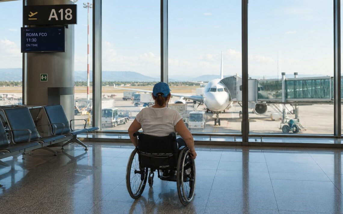 In aereo con sedia a rotelle